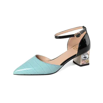 

New Elegant Women Pumps Fashion Ankle Buckle Strap Design Square Heel Comfortable Shoes Handmade Pumps