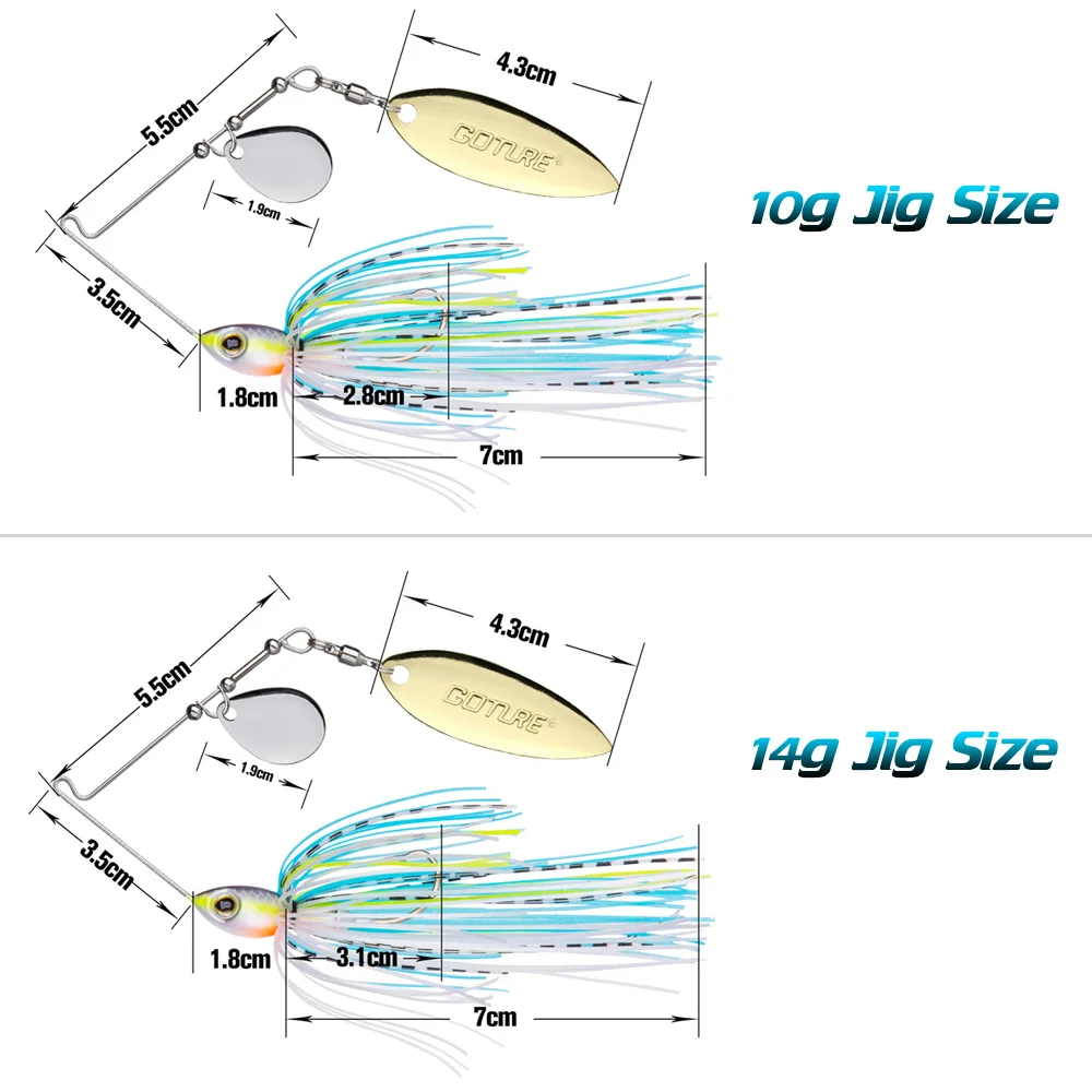 Goture 2020 Новинка Спиннер 10 г 14 рыболовная приманка 3D Eyes Tandem Willow + Colorado Bladed Spinnerbait Buzzbait