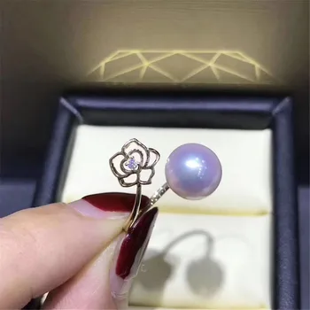 

Real 925 Sterling Silver Women Wedding Engagement Ring Adjustable Simple Round Pearl Ring Mounting