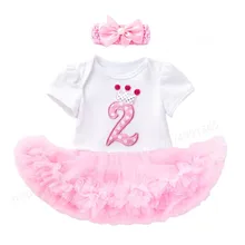 

2 Year Birthday Christening Lace Girls Tulle Dress Kids Infant Party Outfits Baby Baptism Dress with Headband
