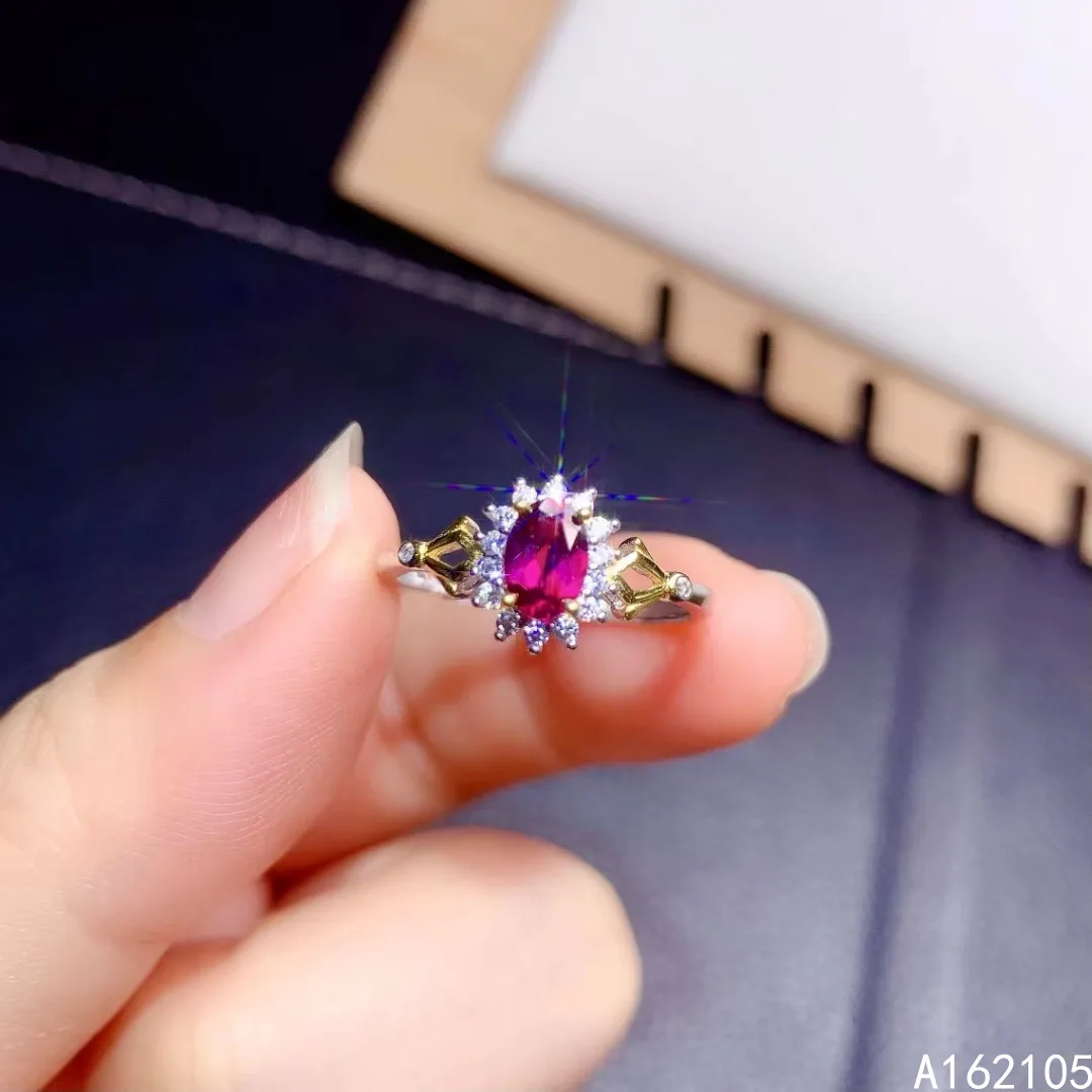 

925 Pure Silver Chinese Style Natural Pyrope Garnet Women's Luxury Elegant Flower Adjustable Gem Ring Fine Jewelry Support Detec