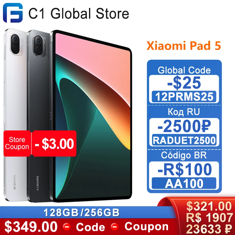 NEW Global Version Xiaomi Pad 5 Tablet 128GB/256GB 11'' WQHD+ 120Hz Display Snapdragon 860 MI tablet 22.5W Charger 8720mAn |