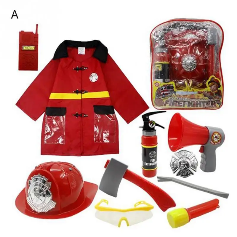 

11pcs Fire Chief Role Play Costume Dress-Up Children's Toys Fire Hat Clothes Water Gun Fire Fighting Tools Firefighter Toy Set