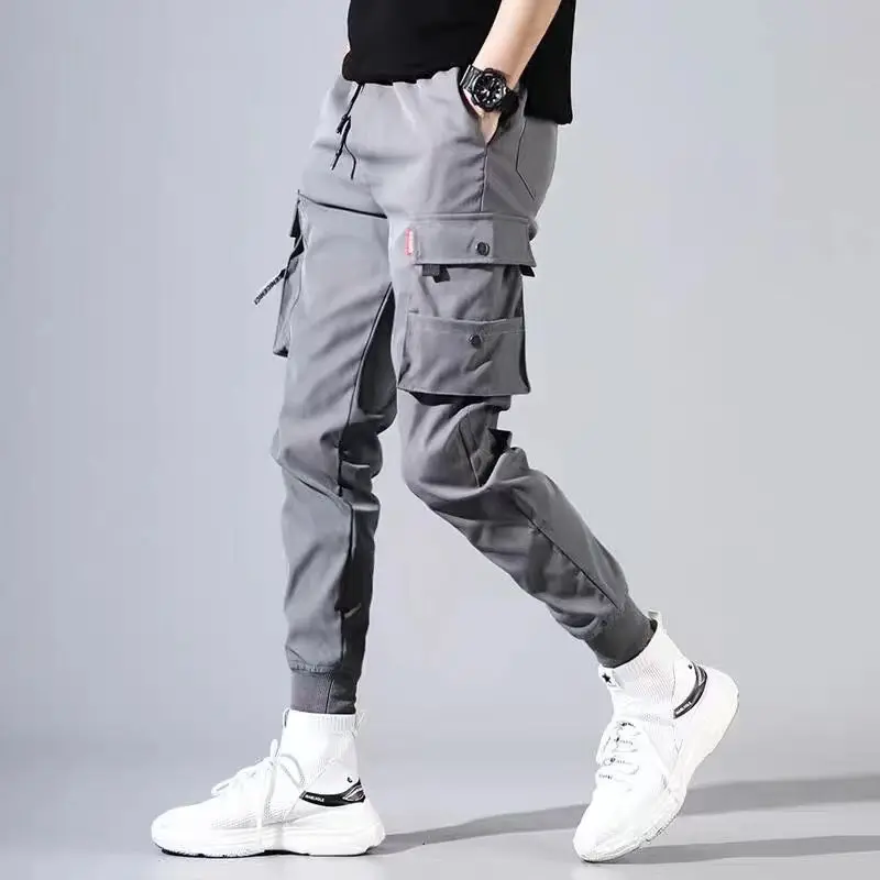 Мужские цветные черные брюки карго с лентами и карманами,, шаровары для бега, Харадзюку, спортивные штаны, брюки в стиле хип-хоп - Цвет: 2