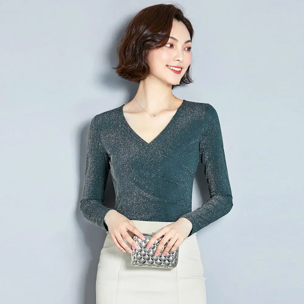 Зеленый Blusas Femininas рубашки женские блузки весенние женские топы Сексуальная кружевная блузка с v-образным вырезом женские элегантные топы размера плюс красный черный - Цвет: Зеленый