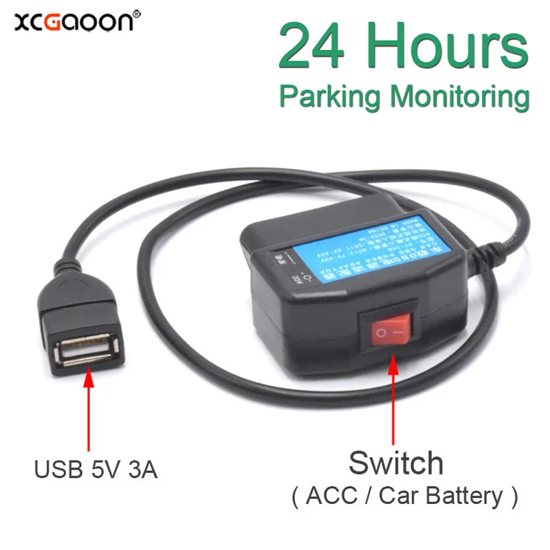 XCGaoon 24Hours 5V 3A USB Car Charge Cable OBD Hardwire Kit With Switch 0.5meter Wire For Dash Cam Camcorder Vehicle DVR | Автомобили и