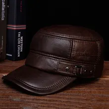 HL064 мужские зимние теплые армейские Регулируемый головной убор ушные плоские черные Берет коричневого цвета/Aorice из бычьей кожи, на плоской подошве пиковая бейсболка