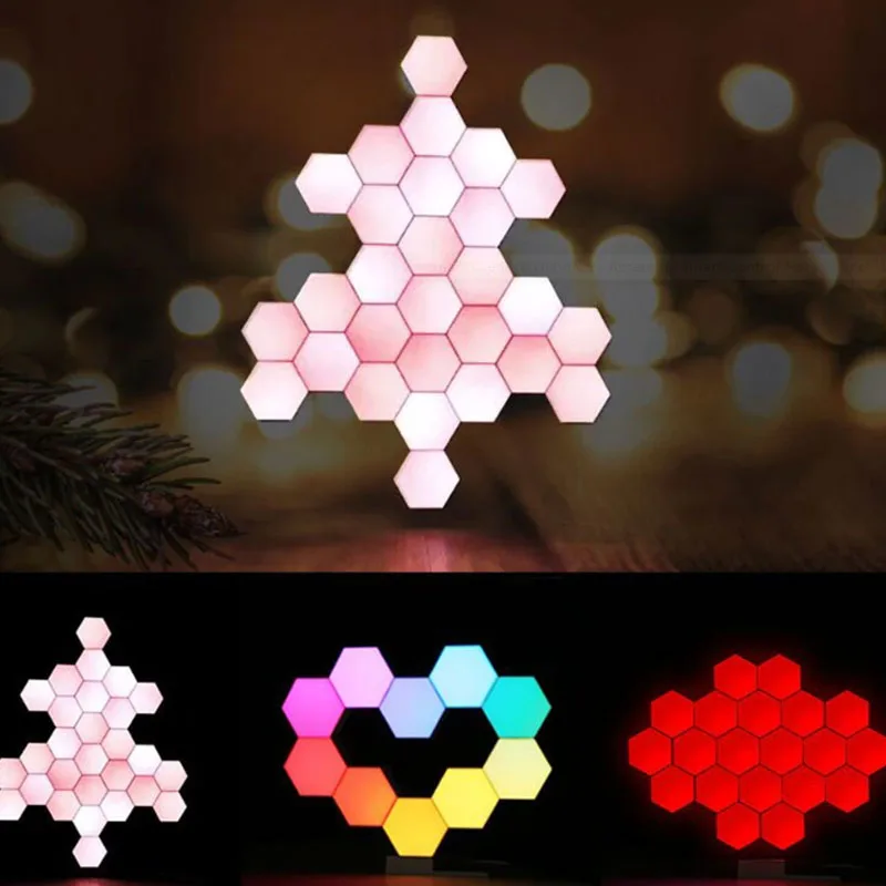 

5pcs Set LED Night Light DIY Smart APP Control Panel Geometry Assembly LED Night Dynamic Quantum Lights Table Hexagonal Lamps
