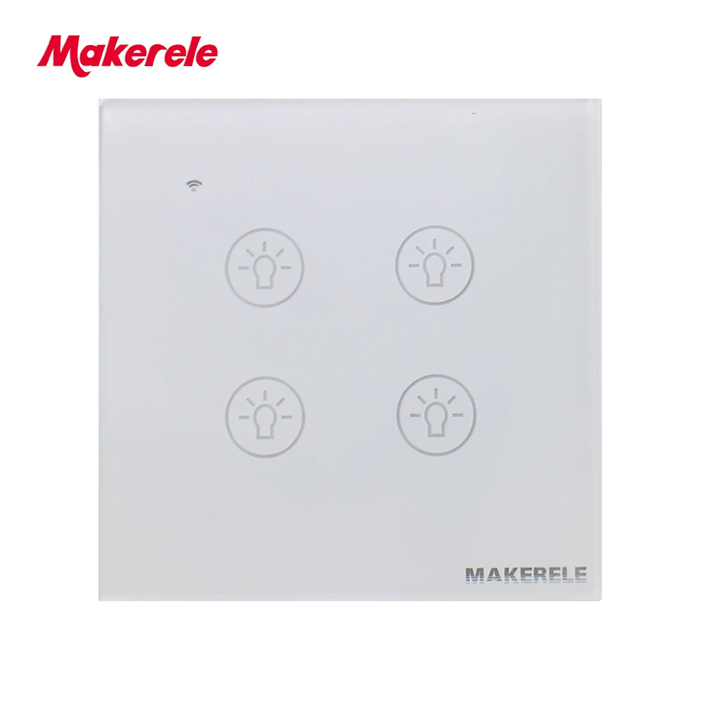 Makerele Wi-Fi настенный светильник сенсорный выключатель Tuya/приложение Smart Life Беспроводной Управление 1/2/3/4 банды Google Home Aamazon Alexa Голосовое управление Управление - Цвет: 4Gang White