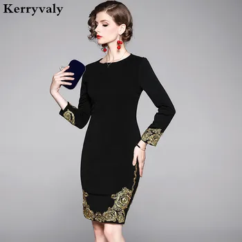 

Spring Women Black Embroidery Elegant Dress Vestido Invierno Mujer 2020 Bodycon Pencil Dress Damen Kleider Jurkjes K6567