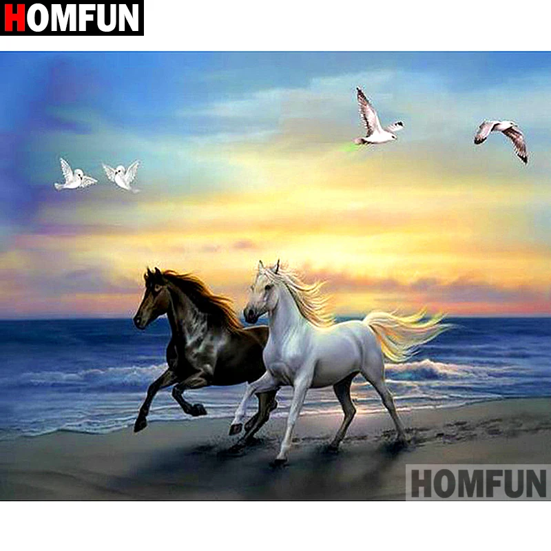 HOMFUN 5D DIY Алмазная картина "Животное Лошадь чайка" полная дрель Смола Алмазная вышивка крестиком домашний декор A27486