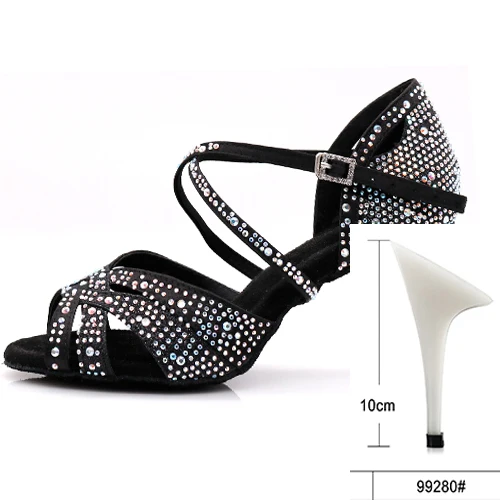black heel 10cm WUXIJIAO доступно в черном и белом цвете, кроссовки женские танцевальные туфли для джаз, сальса Латина Танцы обувь квадратный Обувь для танцев со стразами свежий Цвет - Цвет: black heel 10cm