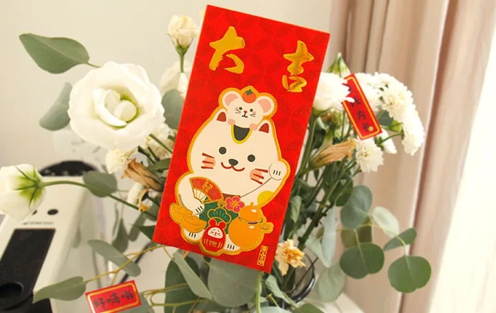 6 шт./упак. Мышь Бог счастливый конверт для денег китайский год в виде анимационной рыжей конверт Весенний фестиваль подарок для ребенка бронзовая красная сумка