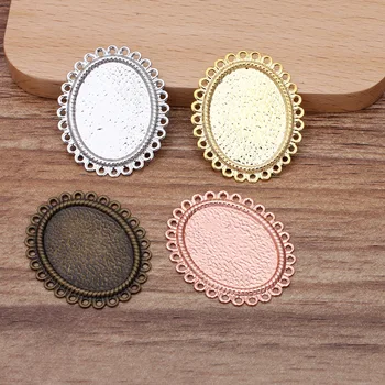 

18*25mm Vintage Brass Oval Lace Bezel Cabochons Bases Blanks Metal Findings Hair Clasps Settings DIY Jewelry Accessories