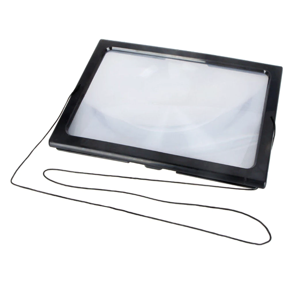 Full Page Magnifying Glass with 4 LED Lights and Foldable Legs - 3x Len - Large Rectangular Magnifier for Desktop Reading