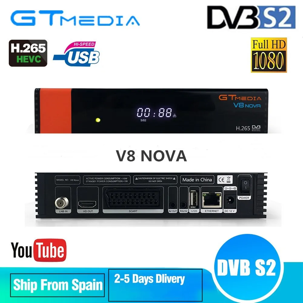 GTMedia V8 Nova Full HD H.265 DVB S2 декодер спутниковый ресивер Европа Испания Cccamd 7 линий
