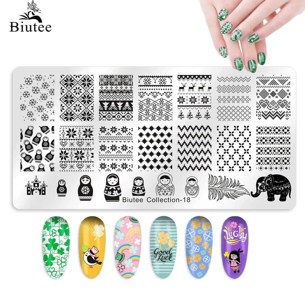 

Biutee Nail Stamping Plates Stamper Scraper Nail Template Flowers Geometric Patterns DIY Nail Designs Manicure Stamp Plate