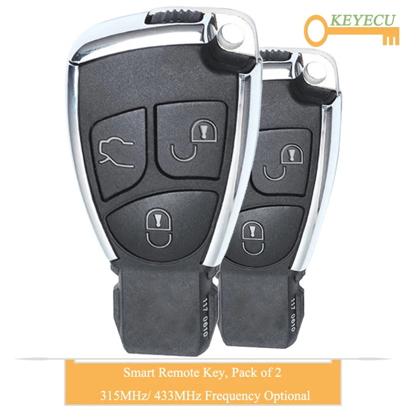 

KEYECU 2PCS Smart Remote Control Car Key for Mercedes-Benz MB Before 2014, Replacement FOB 3 Buttons - 315MHz/ 433MHz Frequency