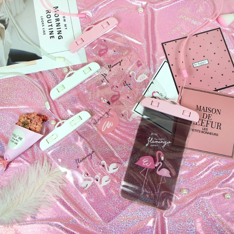 Мультяшный водонепроницаемый чехол для телефона в японском стиле, свежая разнообразие фламинго, плавательная пузырьковая сумка для мобильного телефона
