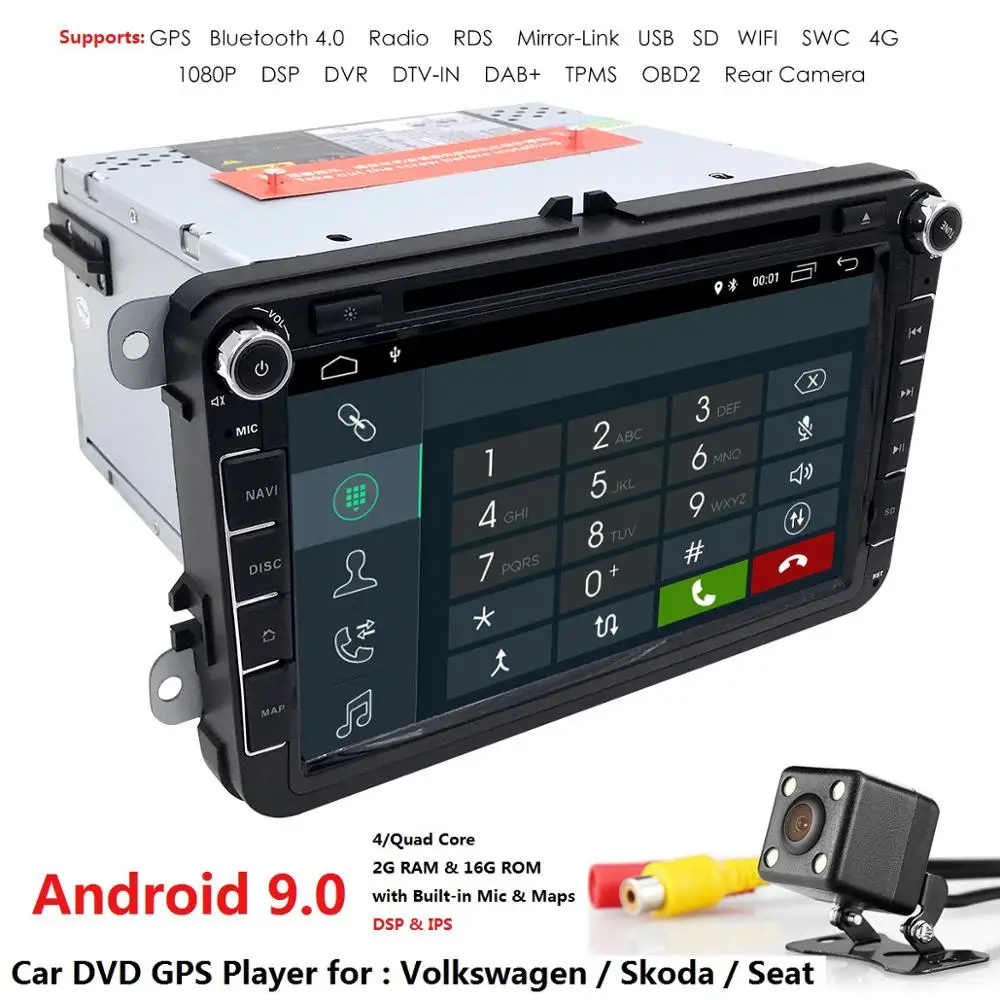 Android 9,0 автомобильный dvd-плеер gps 2Din 8 дюймов для Volkswagen V W Skoda POLO PASSAT B6 CC Tiguan Golf 5 Fabia wifi/4G 1080p камера