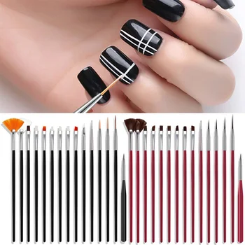 Günstige 15Pcs Nagel Stifte UV Gel Design Malerei Kunst Pinsel Set Für Salon Maniküre DIY Werkzeug Nail Art Builder Flache Kristall Malerei