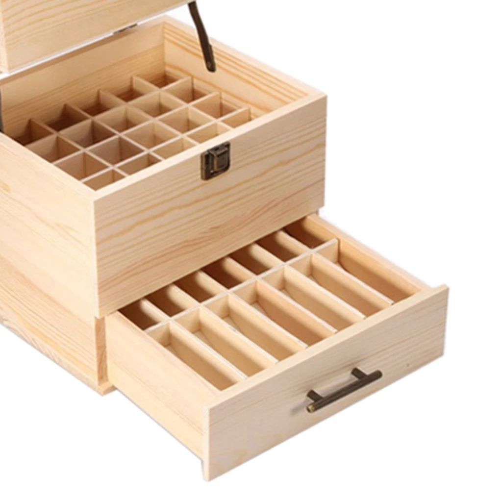 Nautral Pine Wood Essential Oil Wooden Box Aroma Oils Storage Case 59 Capacity Aromotherapy Oil Bottle Holder Display Show
