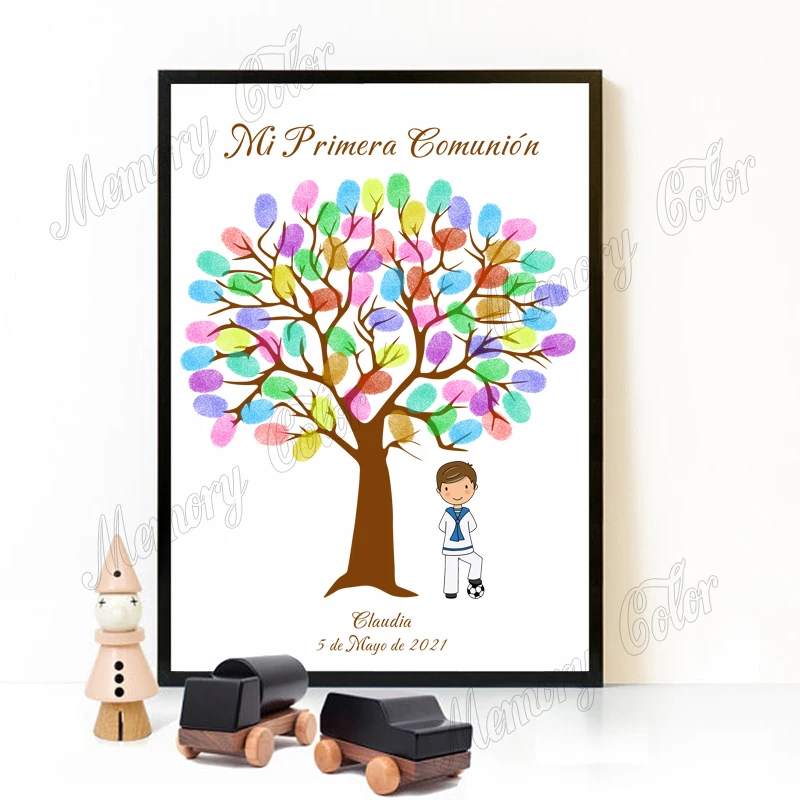 Theme Name Date Kids and Football Spanish Mi Primera Comuni&oacute;n Fingerprint DIY Painting For First Communion Decoration