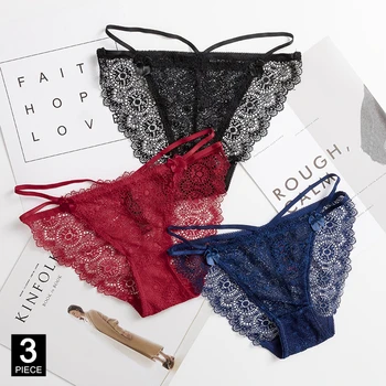 

Sexy Lace Panties Woman Underwear Briefs Breathable Underpants Girl Knickers Cotton Female Lingerie M-XXL 3 Pcs/set Dropshipping