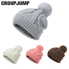 GROUP JUMP, зимняя шапка, женская шапка, женская модная теплая зимняя шапка, вязанная шерстяная шапка