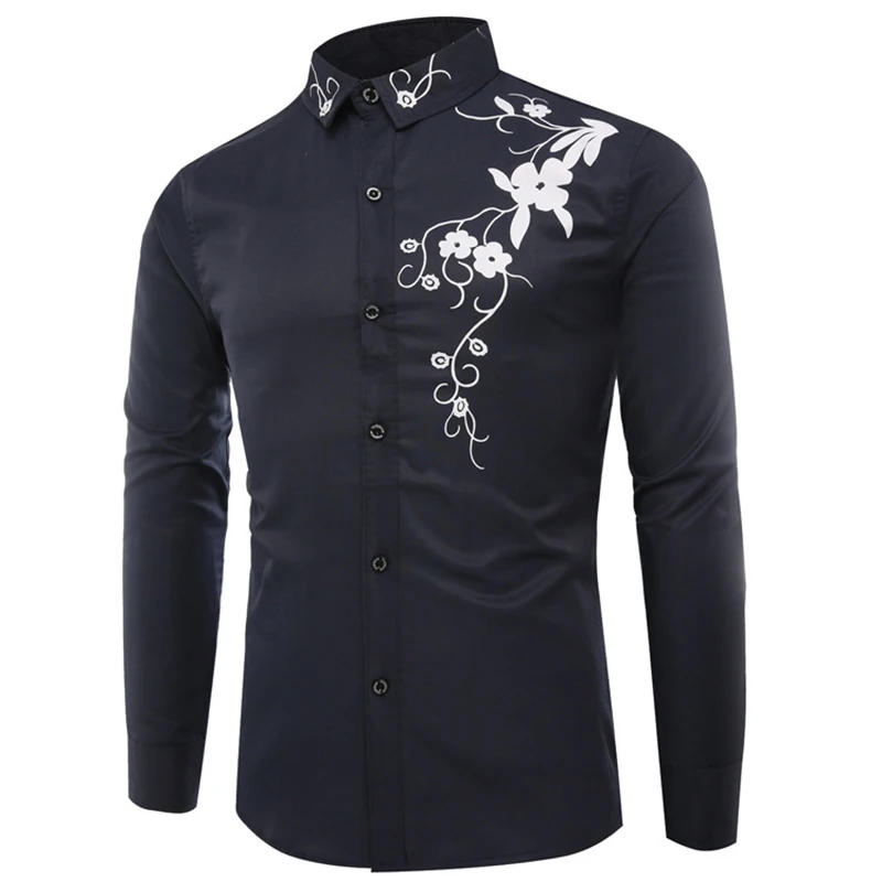 ZUSIGEL белая повседневная мужская рубашка Slim Fit цветочный принт с длинным рукавом мужская рубашка с отложным воротником осенние Рубашки