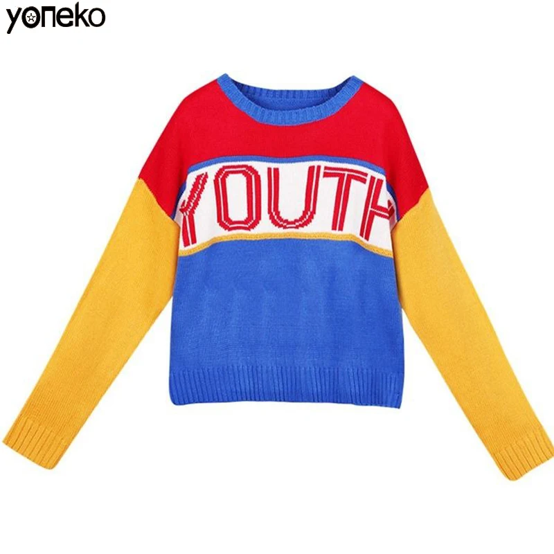 

Autumn Winter Women Sweater O-Neck Knitted Jumper Top Loose Casual Warm Femme Sweater Streetwear Letter Print Sweater Female