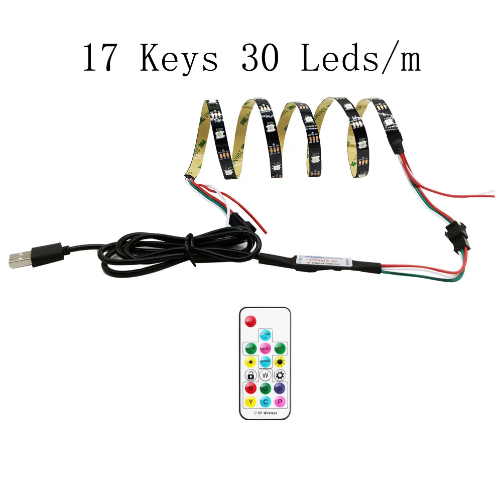 USB WS2812B Светодиодная лента светильник водонепроницаемый для HD ТВ монитор Настольный ПК экран тыловая подсветка 0,5 м~ 5 м - Испускаемый цвет: 17 Keys 30 leds kit