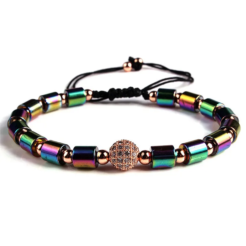 PINKSEE Black Gallstone Beaded Bracelets Natural Stone Handmade Woven Bracelet Lovers Jewelry
