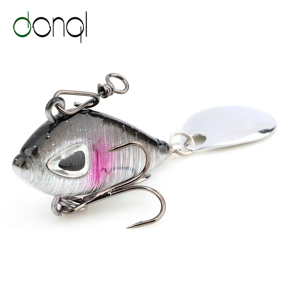 Rotate Spoon Metal Treble Hook Wobblers Crankbaits VIB Lure Metal Fishing Bait