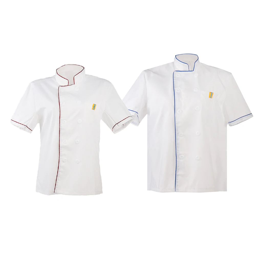 2/set White Chef Jackets Kitchen Uniform Short Sleeves Shirt Double Breast