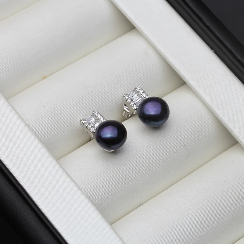 Top quality white pearl earrings for women,cute fashion girl best gift real black freshwater pearl earrings jewelry