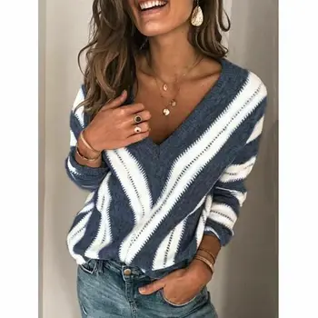 

Spring Fashion V-neck Base Sweater Women Autumn V Neck Long Sleeve Sweater Loose Knit Pullover Sexy Jumper Tops