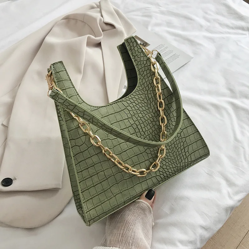 

Crocodile Pattern Small PU Leather Shoulder Bags For Women 2020 Fashion Lady Handbags Travel Solid Color Chains Hand Bag