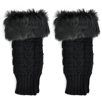 

Women Faux Rabbit Fur Hand Wrist Winter Warmer Knitted Fingerless Gloves Gift