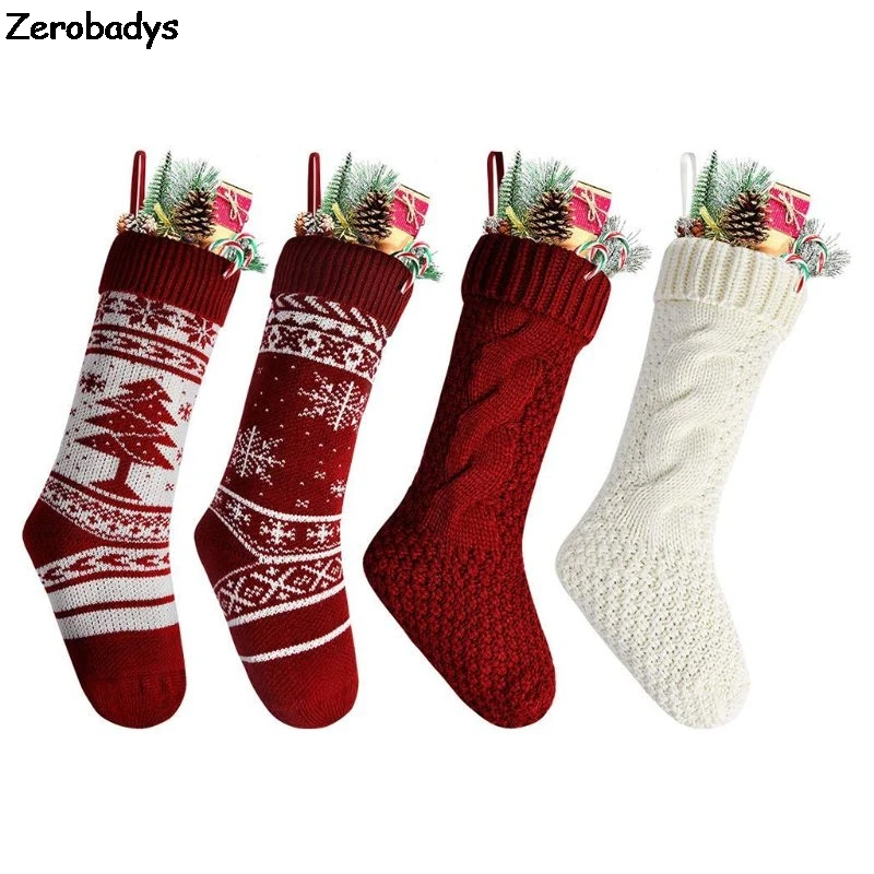 1 4Pcs Christmas Hanging Sock Classic Gift Filler Decoration Ornament Candy Bag - Цвет: 1