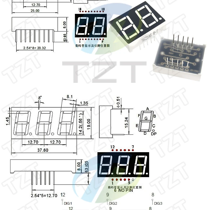 0,56 zoll LED display 7 Segment 1 Bit/2 Bit/3 Bit/4 Bit Digit Rohr Rot gemeinsame Kathode/Anode Digital 0,56 zoll led 7 segment – Detail 3