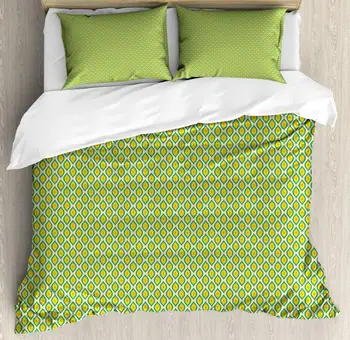 

Yellow and Green Duvet Cover Set Bird Feathers Inspired Design 3 Piece Bedding Set Yellow Green Vermilion