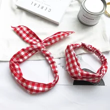 Лесной дом Южная Корея Универсальный кролик Ушастый бант повязка для волос аксессуары для волос из красной клетчатой ткани повязка для волос головной убор E124-a