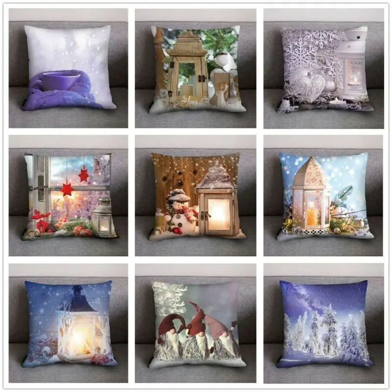 

Christmas Pillow Case Santa Polyester Sofa Car Throw Cushion Cover Home