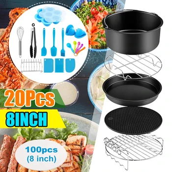 

20pcs Air Fryer Accessories 8 Inch for 4.2QT 4.5QT 5.3QT 5.5QT 5.8QT Baking Basket Pizza Plate Grill Pot Kitchen Cooking Tool