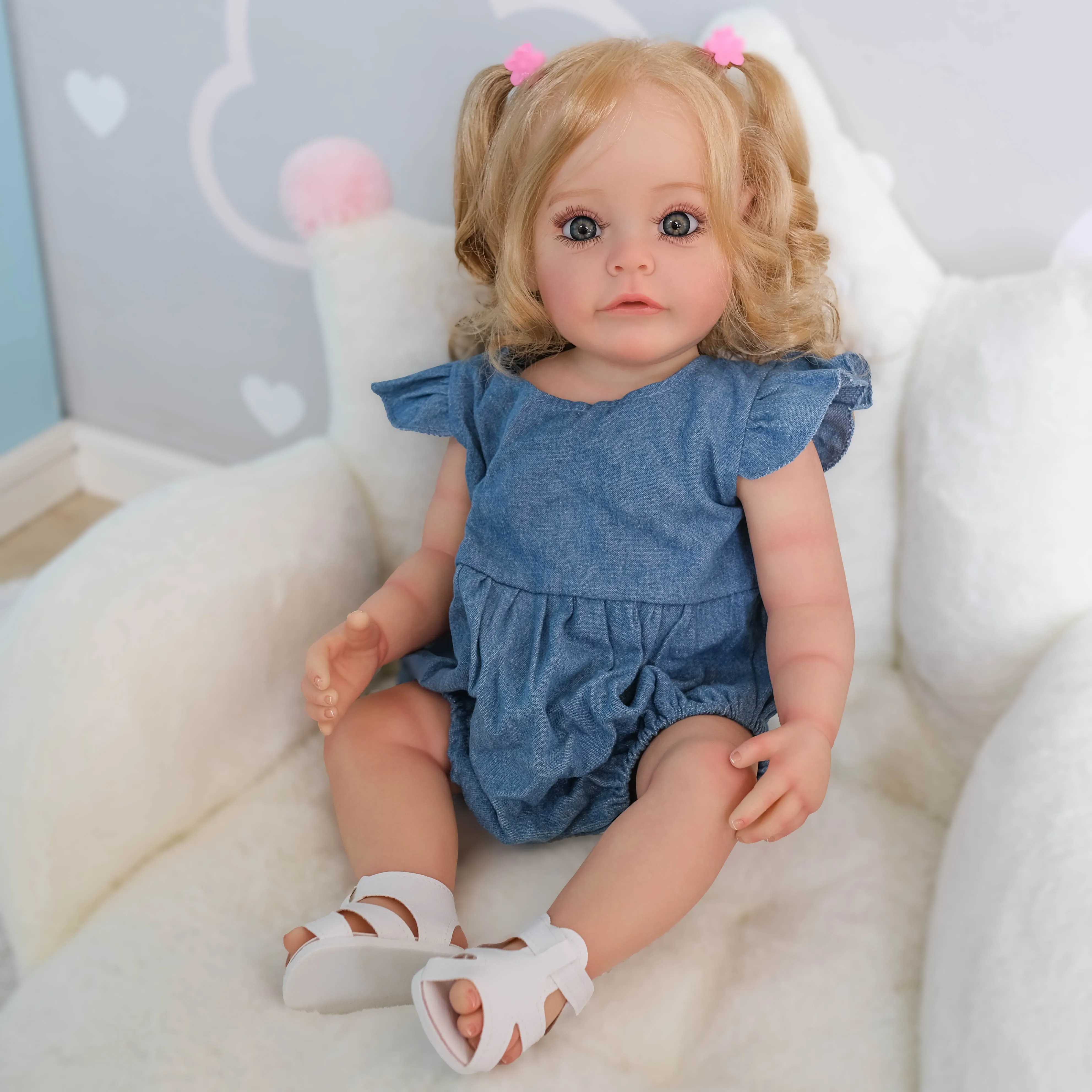 55CM Reborn Toddler Girl DollNPK SueSue Full Body Silicone Waterproof Bathy Toy Hand-Detailed Paint with 3D look Visible Veins