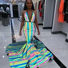 Сексуальное платье с v-образным вырезом на шее, блестящее платье русалки в африканском стиле для выпускного вечера, черное платье с длинным шлейфом и открытой спиной, вечерние платья для выпускного вечера