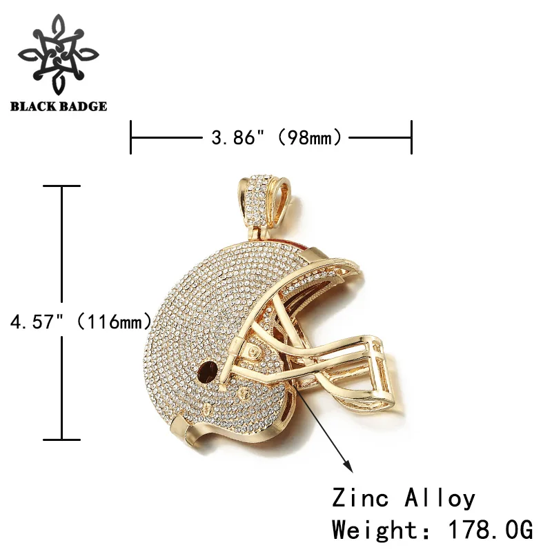 Huge American Football Helmet Pendant Iced Out Full Crystal Slide Pendant Ball Sport Hip Hop Statement Men Jewelry