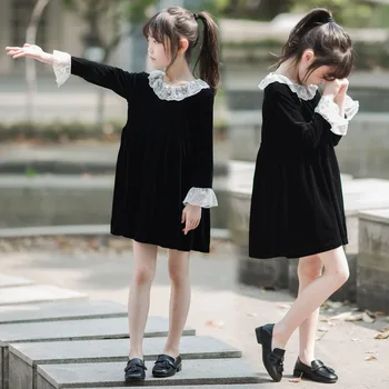

Girls Dress Autumn Season Children's Garment Long Sleeve Children Velvet Black Dresses