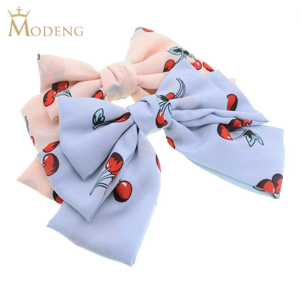 

Japan and South Korea Large Chiffon Fruit Cherry Print Bow Hairpin Lady Oversized Barrete Bow Hair Clip Hairpin Hair Accessories